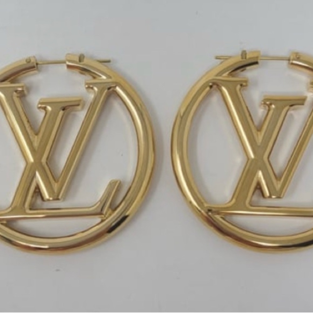 Louis Vuitton Gold Logo Hoop Earrings